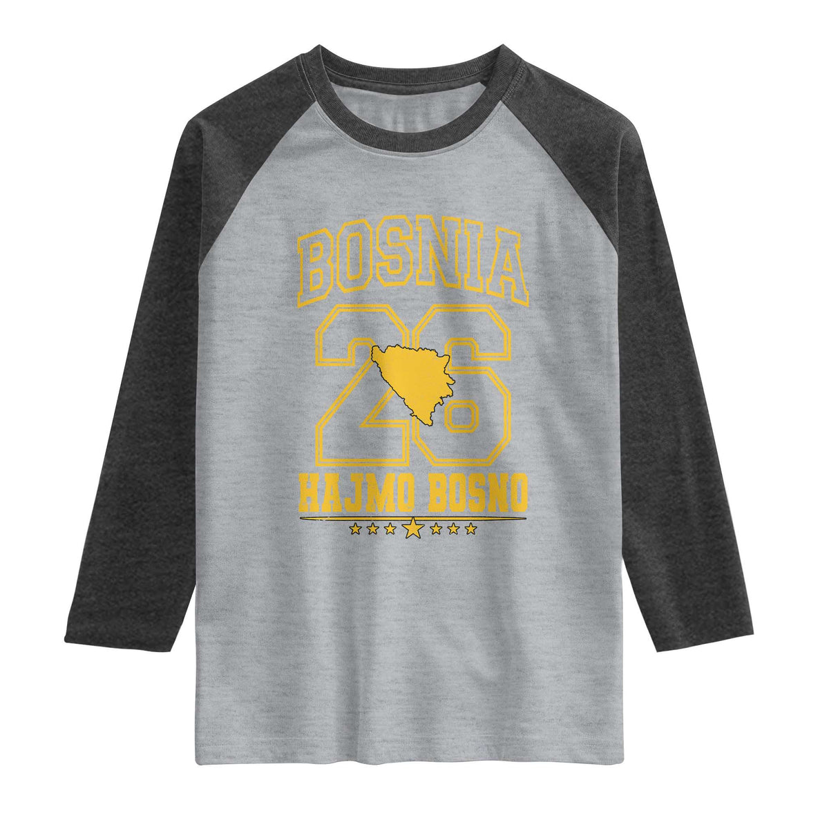 Lets Go Bosnia 2026 Hajmo Bosno Vintage Varsity Sports Style Raglan Shirt Bosnia Herzegovina Map Soccer Lover Football Fan TS02 Heather Gray Heather Charcoal Print Your Wear