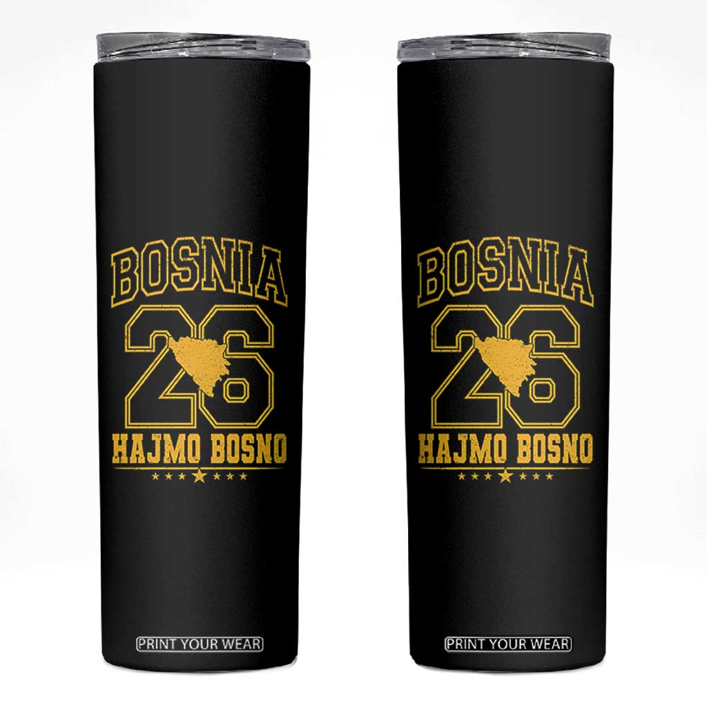 Lets Go Bosnia 2026 Hajmo Bosno Vintage Varsity Sports Style Skinny Tumbler Bosnia Herzegovina Map Soccer Lover Football Fan TS02 Black Print Your Wear