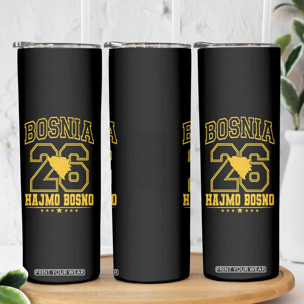 Lets Go Bosnia 2026 Hajmo Bosno Vintage Varsity Sports Style Skinny Tumbler Bosnia Herzegovina Map Soccer Lover Football Fan TS02 Print Your Wear
