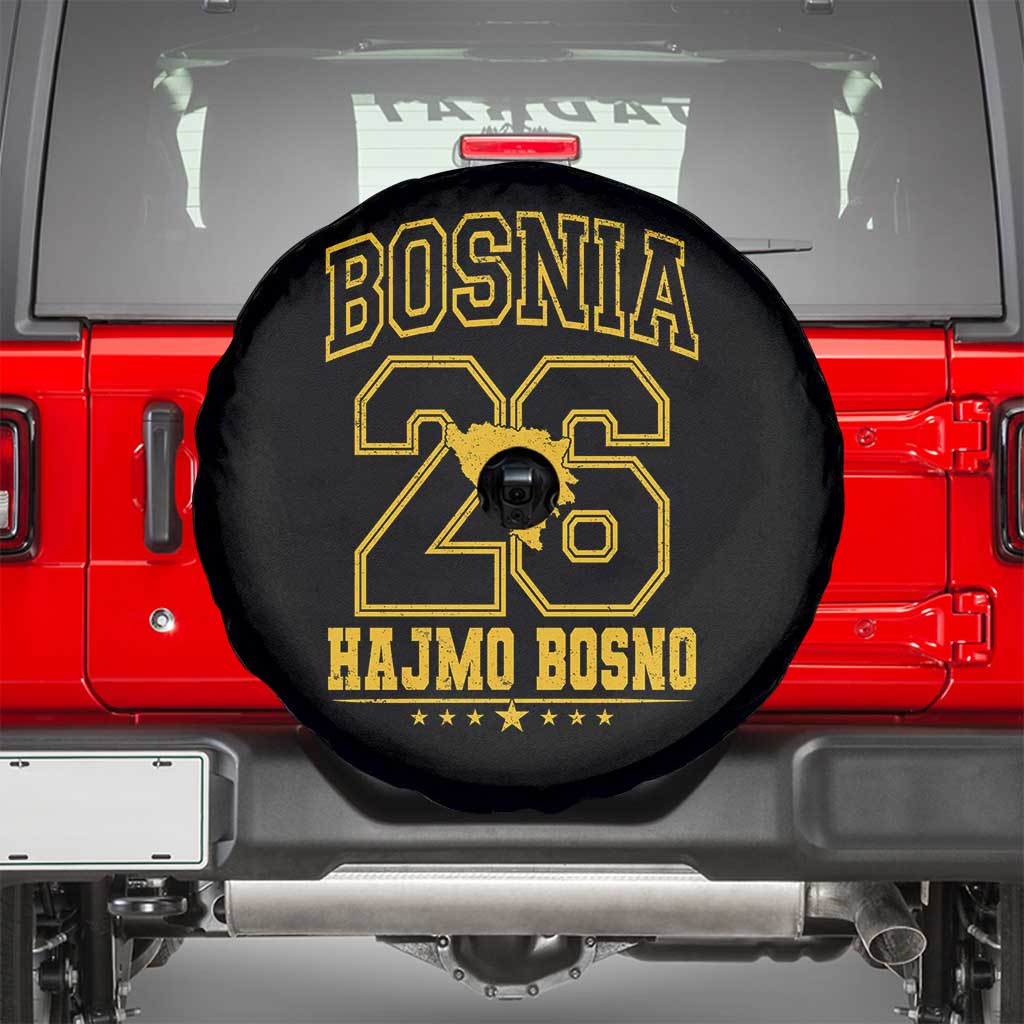 Lets Go Bosnia 2026 Hajmo Bosno Vintage Varsity Sports Style Spare Tire Cover Bosnia Herzegovina Map Soccer Lover Football Fan TS02 Black Print Your Wear