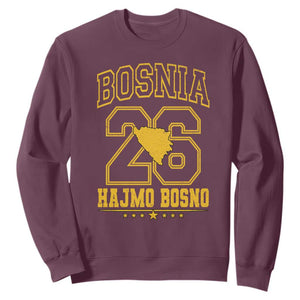 Lets Go Bosnia 2026 Hajmo Bosno Vintage Varsity Sports Style Sweatshirt Bosnia Herzegovina Map Soccer Lover Football Fan TS02 Maroon Print Your Wear