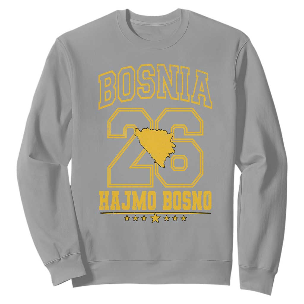 Lets Go Bosnia 2026 Hajmo Bosno Vintage Varsity Sports Style Sweatshirt Bosnia Herzegovina Map Soccer Lover Football Fan TS02 Sport Gray Print Your Wear
