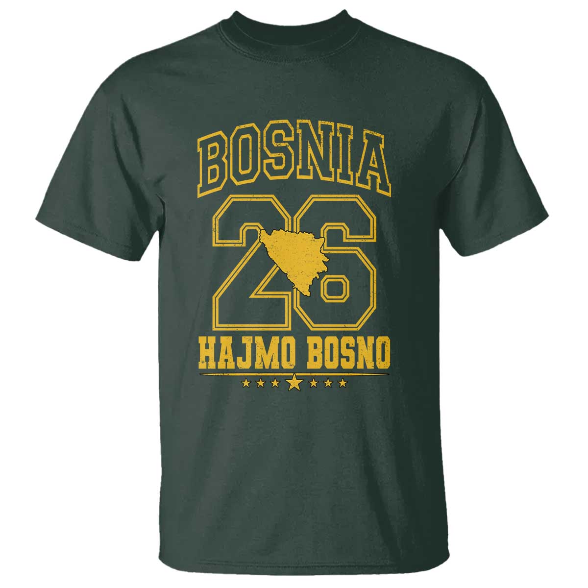 Lets Go Bosnia 2026 Hajmo Bosno Vintage Varsity Sports Style T Shirt Bosnia Herzegovina Map Soccer Lover Football Fan TS02 Dark Forest Green Print Your Wear
