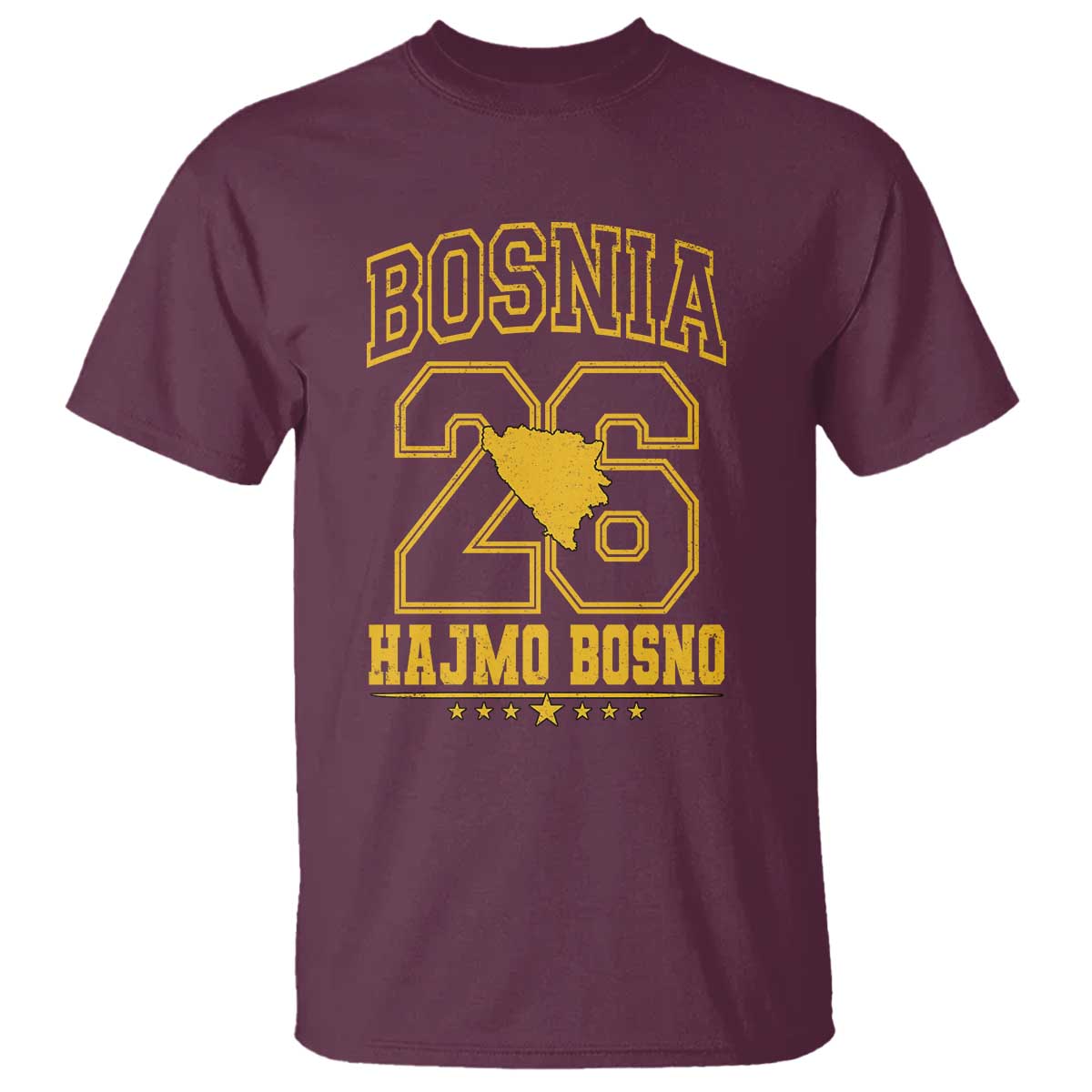Lets Go Bosnia 2026 Hajmo Bosno Vintage Varsity Sports Style T Shirt Bosnia Herzegovina Map Soccer Lover Football Fan TS02 Maroon Print Your Wear