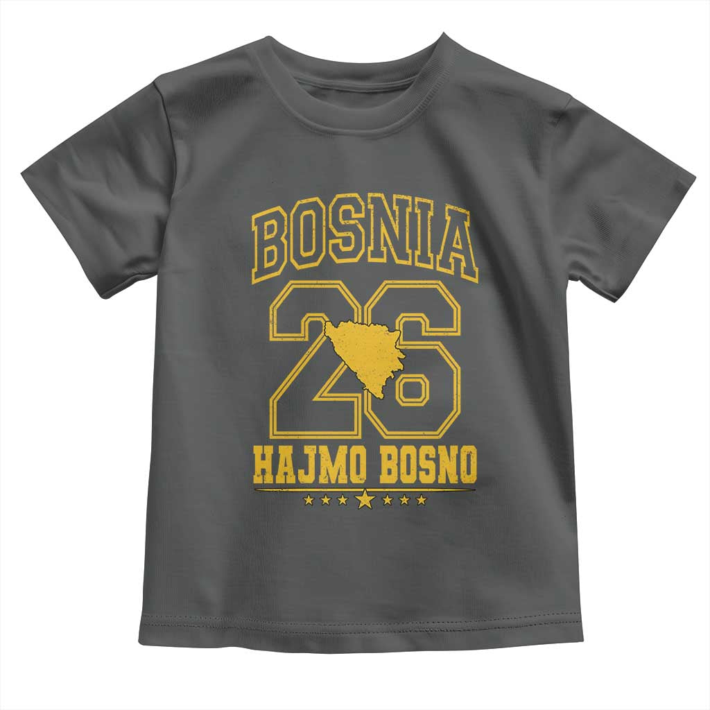 Lets Go Bosnia 2026 Hajmo Bosno Vintage Varsity Sports Style Toddler T Shirt Bosnia Herzegovina Map Soccer Lover Football Fan TS02 Dark Heather Print Your Wear