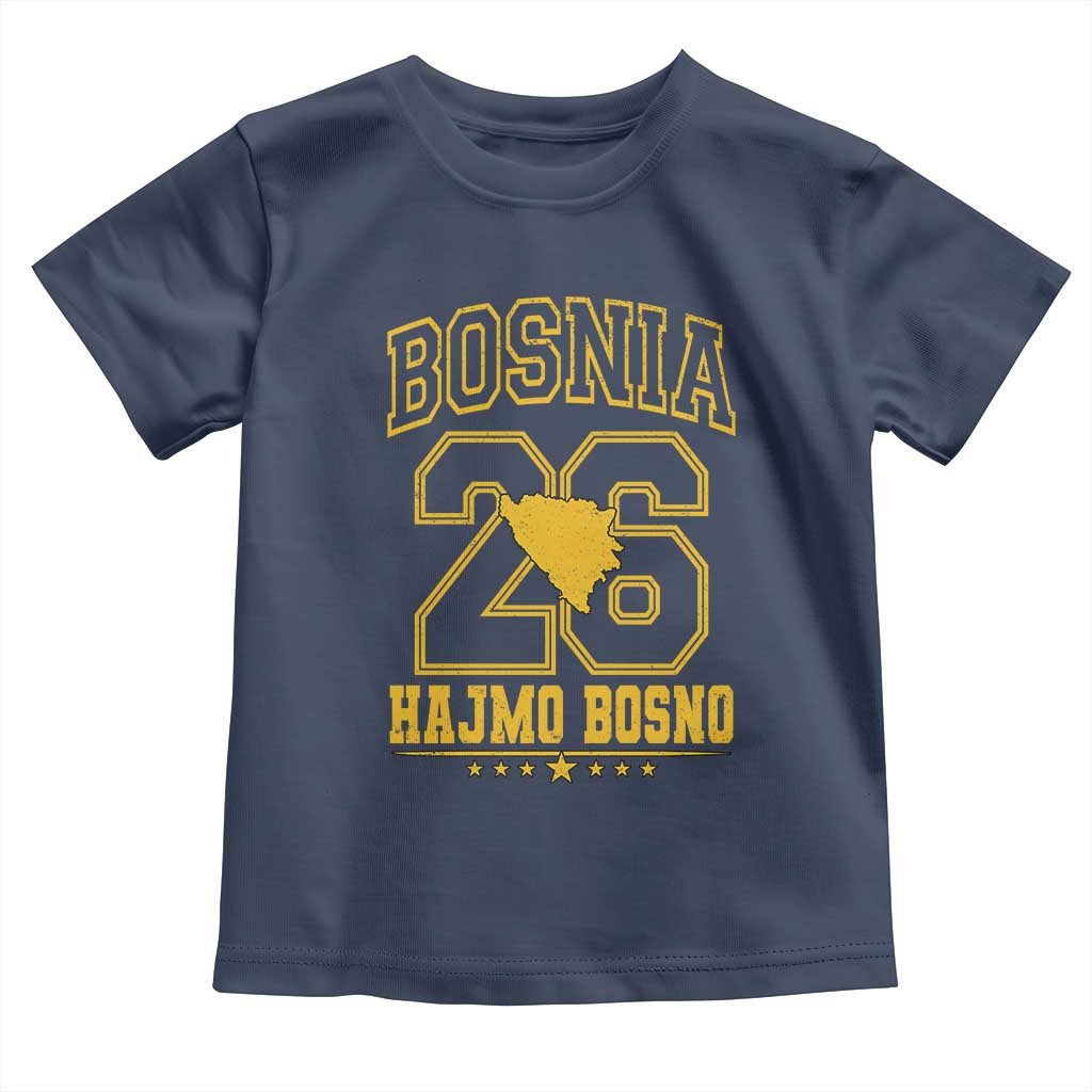 Lets Go Bosnia 2026 Hajmo Bosno Vintage Varsity Sports Style Toddler T Shirt Bosnia Herzegovina Map Soccer Lover Football Fan TS02 Navy Print Your Wear