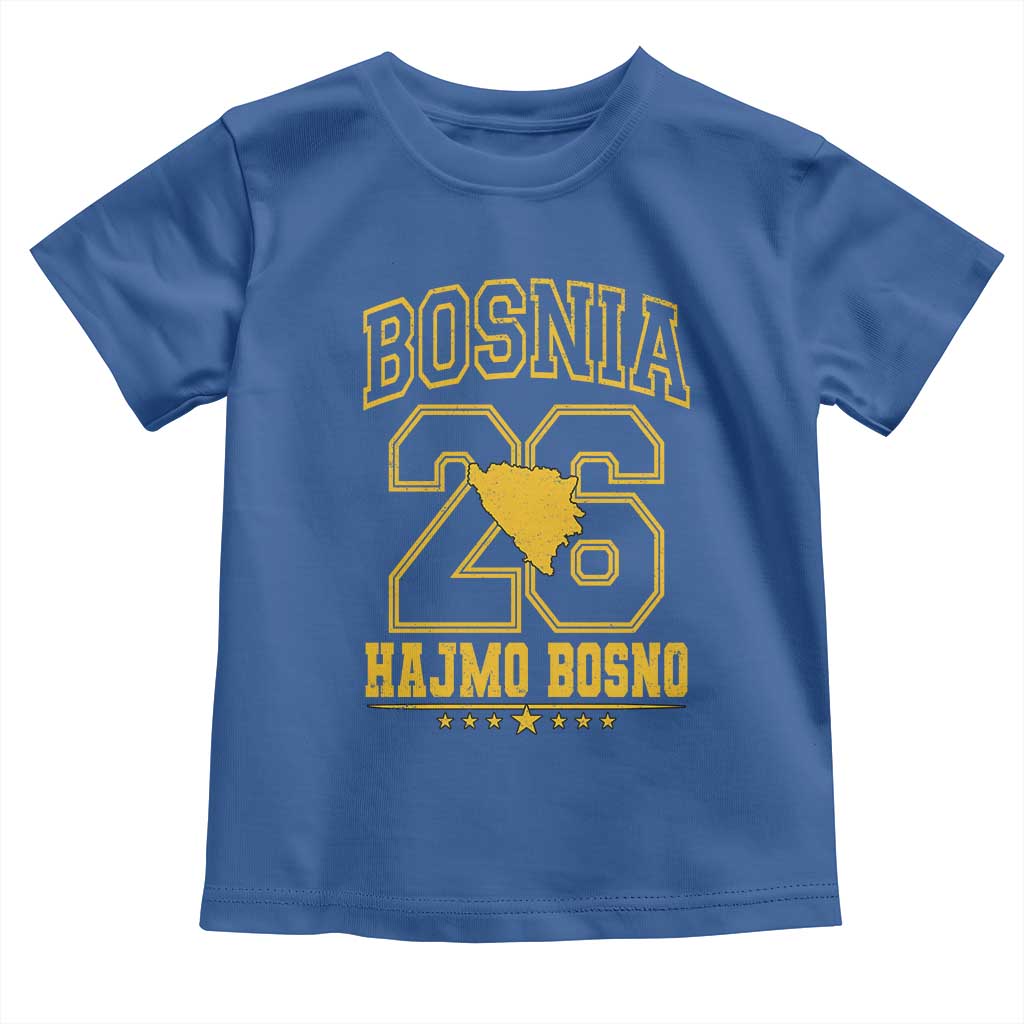 Lets Go Bosnia 2026 Hajmo Bosno Vintage Varsity Sports Style Toddler T Shirt Bosnia Herzegovina Map Soccer Lover Football Fan TS02 Royal Blue Print Your Wear