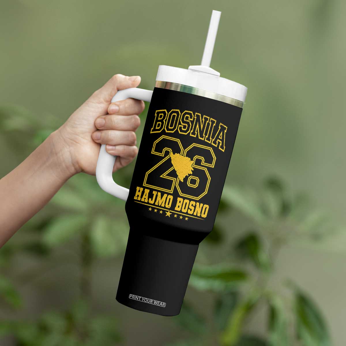 Lets Go Bosnia 2026 Hajmo Bosno Vintage Varsity Sports Style Tumbler With Handle Bosnia Herzegovina Map Soccer Lover Football Fan