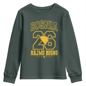 Lets Go Bosnia 2026 Hajmo Bosno Vintage Varsity Sports Style Youth Sweatshirt Bosnia Herzegovina Map Soccer Lover Football Fan TS02 Dark Forest Green Print Your Wear