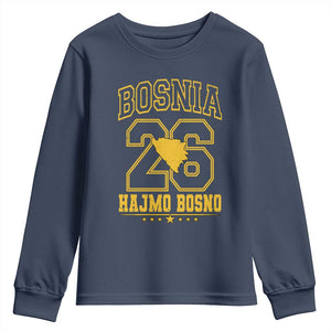 Lets Go Bosnia 2026 Hajmo Bosno Vintage Varsity Sports Style Youth Sweatshirt Bosnia Herzegovina Map Soccer Lover Football Fan TS02 Navy Print Your Wear