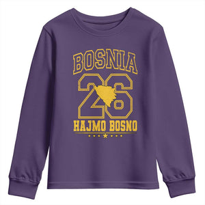 Lets Go Bosnia 2026 Hajmo Bosno Vintage Varsity Sports Style Youth Sweatshirt Bosnia Herzegovina Map Soccer Lover Football Fan TS02 Purple Print Your Wear