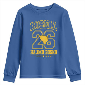 Lets Go Bosnia 2026 Hajmo Bosno Vintage Varsity Sports Style Youth Sweatshirt Bosnia Herzegovina Map Soccer Lover Football Fan TS02 Royal Blue Print Your Wear