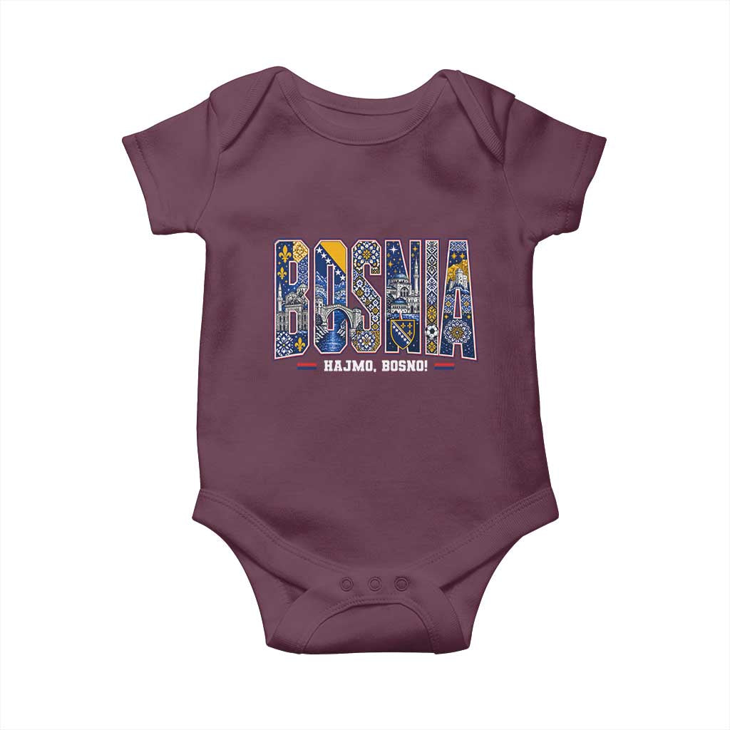 Lets Go Bosnia Heritage Hajmo Bosno Cultural Mosaic Pattern Baby Onesie Bosnia Herzegovina Map Soccer Lover Football Fan TS02 Maroon Print Your Wear