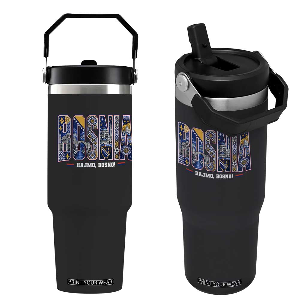 Lets Go Bosnia Heritage Hajmo Bosno Cultural Mosaic Pattern Flip Straw Tumbler Bosnia Herzegovina Map Soccer Lover Football Fan