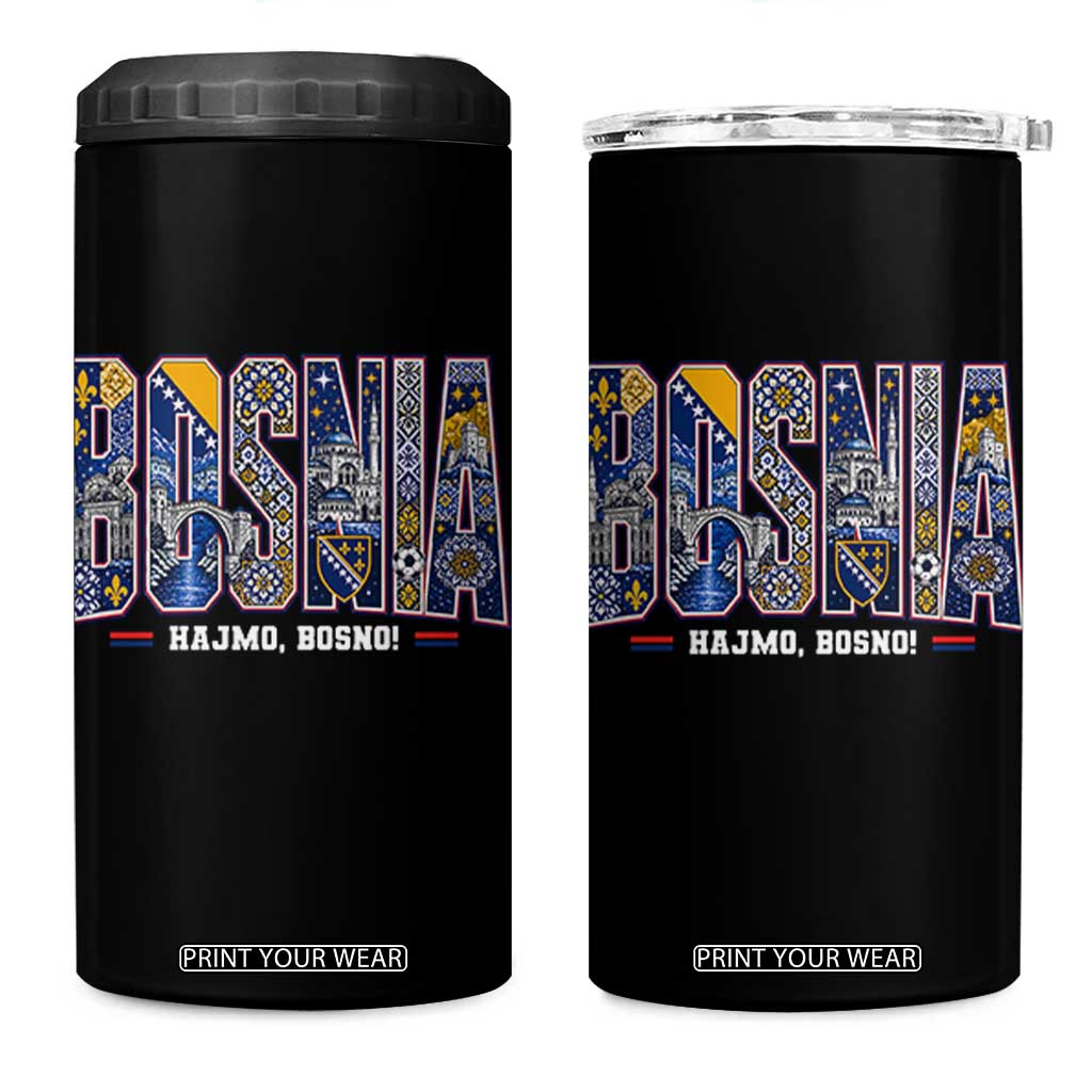 Lets Go Bosnia Heritage Hajmo Bosno Cultural Mosaic Pattern 4 in 1 Can Cooler Tumbler Bosnia Herzegovina Map Soccer Lover Football Fan