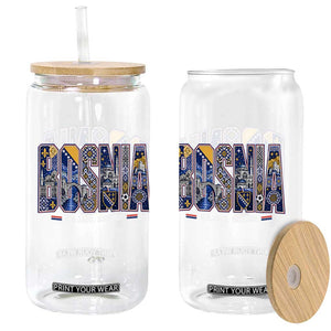 Lets Go Bosnia Heritage Hajmo Bosno Cultural Mosaic Pattern Glass Can Bosnia Herzegovina Map Soccer Lover Football Fan