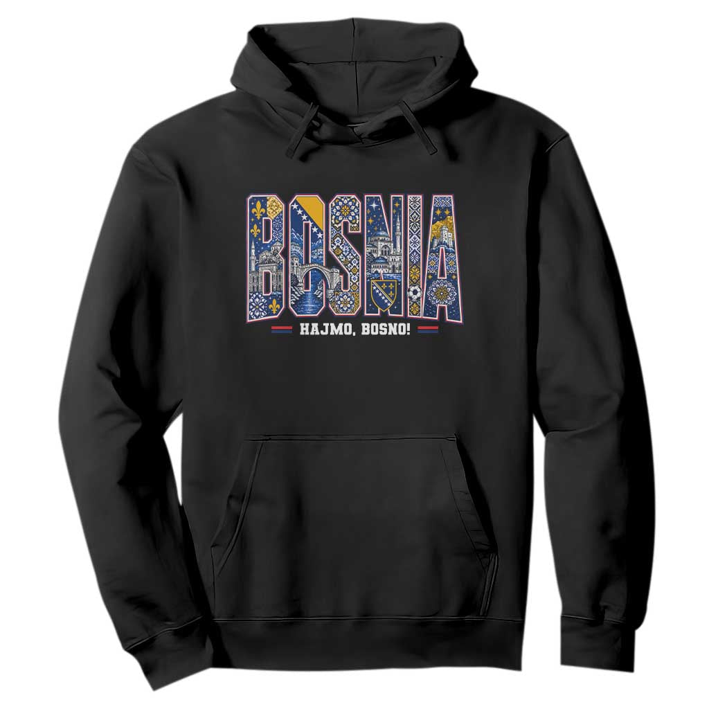 Lets Go Bosnia Heritage Hajmo Bosno Cultural Mosaic Pattern Hoodie Bosnia Herzegovina Map Soccer Lover Football Fan TS02 Black Print Your Wear