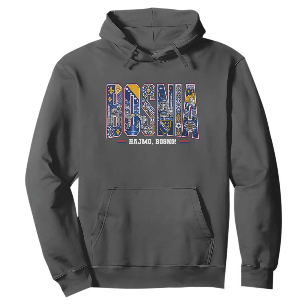 Lets Go Bosnia Heritage Hajmo Bosno Cultural Mosaic Pattern Hoodie Bosnia Herzegovina Map Soccer Lover Football Fan TS02 Dark Heather Print Your Wear