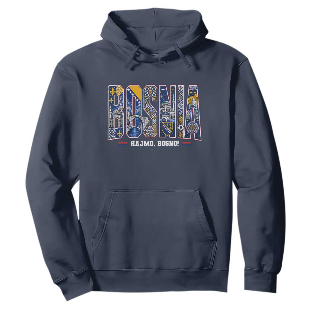 Lets Go Bosnia Heritage Hajmo Bosno Cultural Mosaic Pattern Hoodie Bosnia Herzegovina Map Soccer Lover Football Fan TS02 Navy Print Your Wear