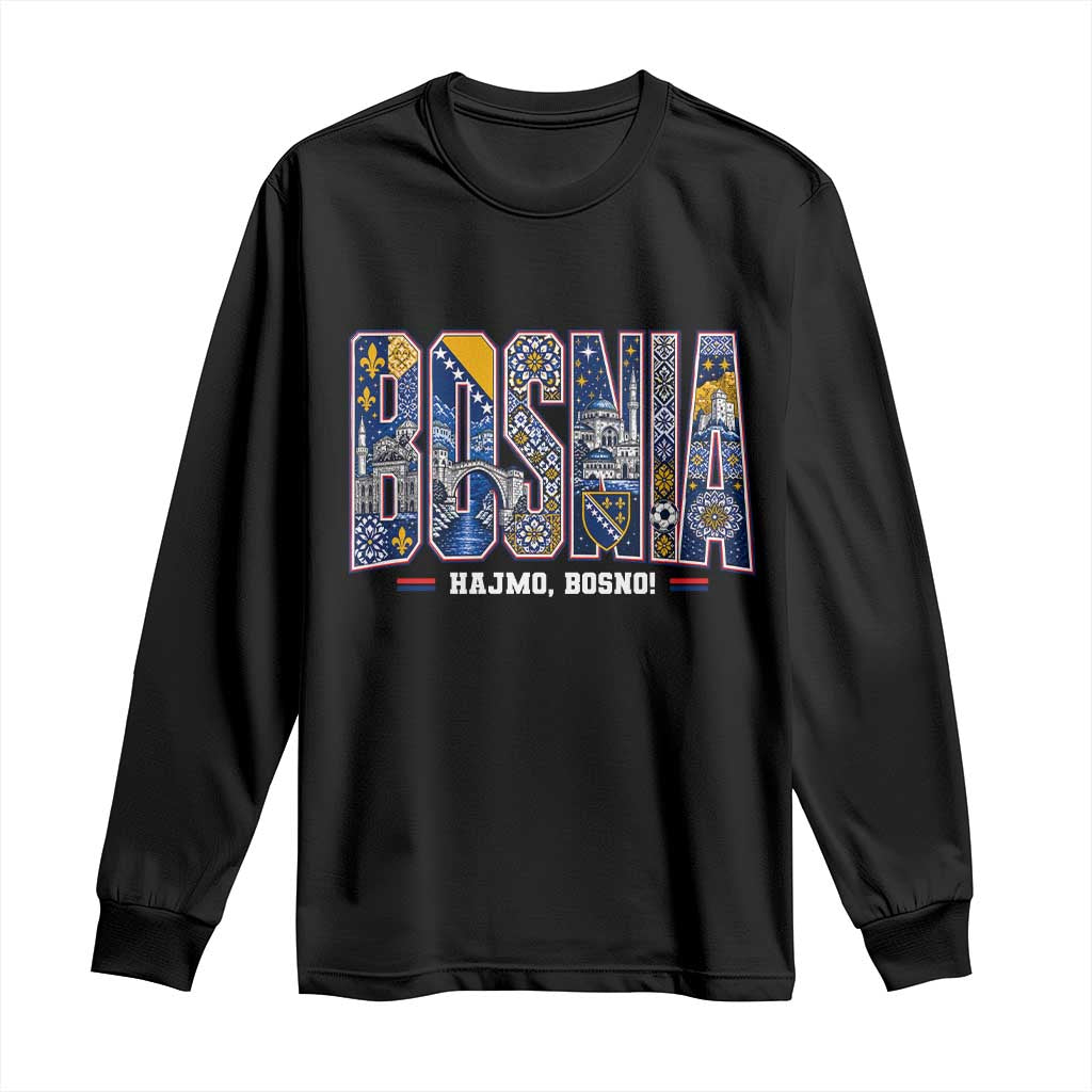 Lets Go Bosnia Heritage Hajmo Bosno Cultural Mosaic Pattern Long Sleeve Shirt Bosnia Herzegovina Map Soccer Lover Football Fan TS02 Black Print Your Wear