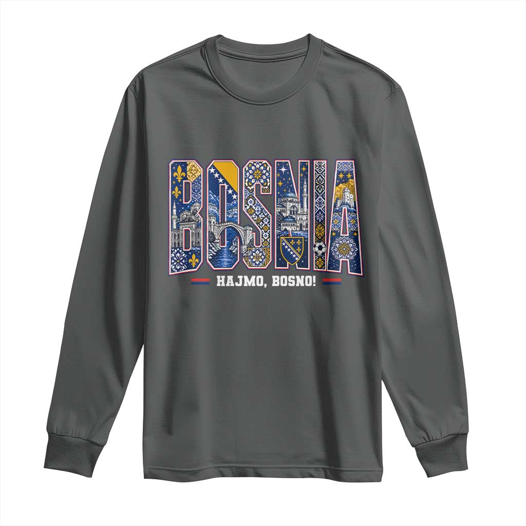 Lets Go Bosnia Heritage Hajmo Bosno Cultural Mosaic Pattern Long Sleeve Shirt Bosnia Herzegovina Map Soccer Lover Football Fan TS02 Dark Heather Print Your Wear