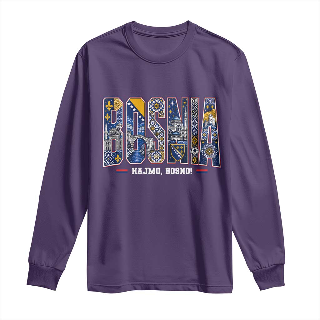 Lets Go Bosnia Heritage Hajmo Bosno Cultural Mosaic Pattern Long Sleeve Shirt Bosnia Herzegovina Map Soccer Lover Football Fan TS02 Purple Print Your Wear