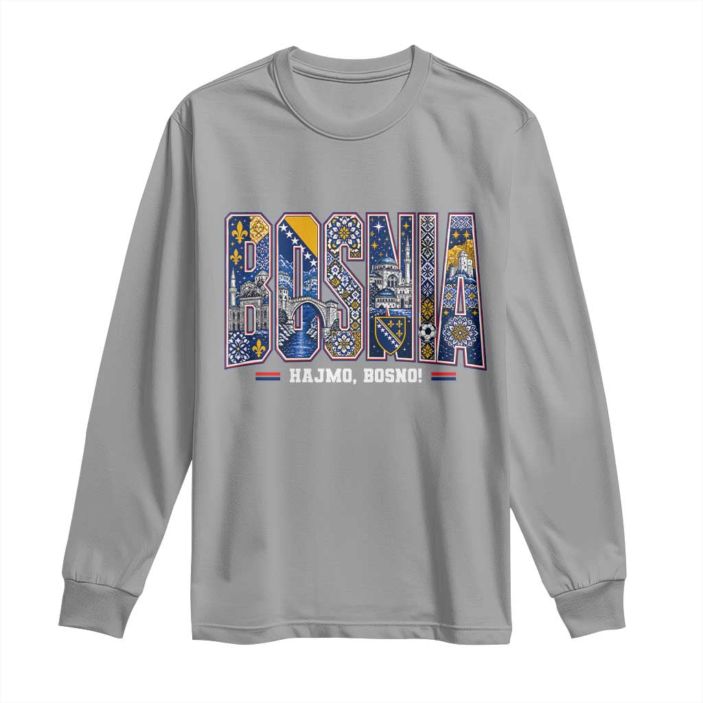 Lets Go Bosnia Heritage Hajmo Bosno Cultural Mosaic Pattern Long Sleeve Shirt Bosnia Herzegovina Map Soccer Lover Football Fan TS02 Sport Gray Print Your Wear
