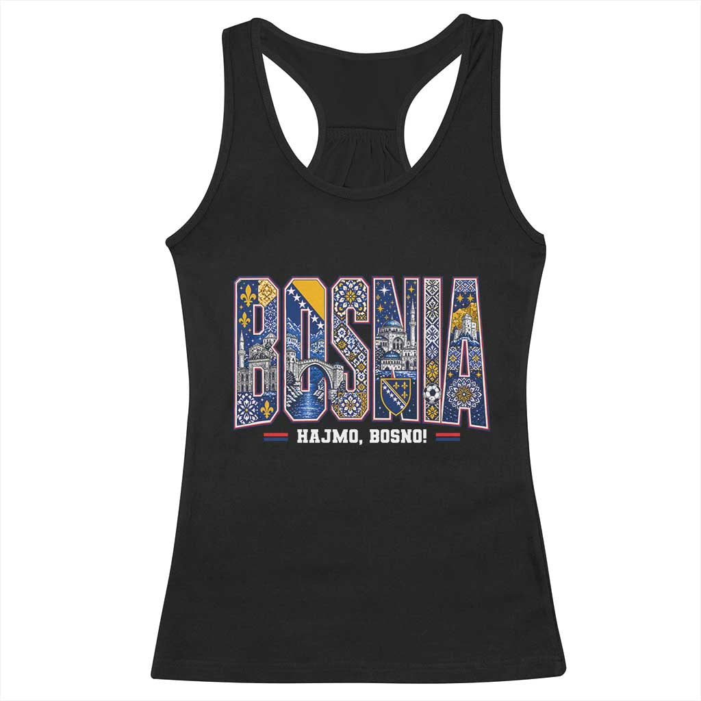 Lets Go Bosnia Heritage Hajmo Bosno Cultural Mosaic Pattern Racerback Tank Top Bosnia Herzegovina Map Soccer Lover Football Fan TS02 Black Print Your Wear