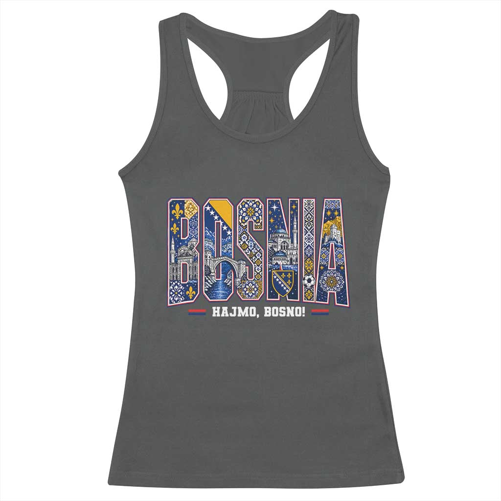 Lets Go Bosnia Heritage Hajmo Bosno Cultural Mosaic Pattern Racerback Tank Top Bosnia Herzegovina Map Soccer Lover Football Fan TS02 Dark Heather Print Your Wear