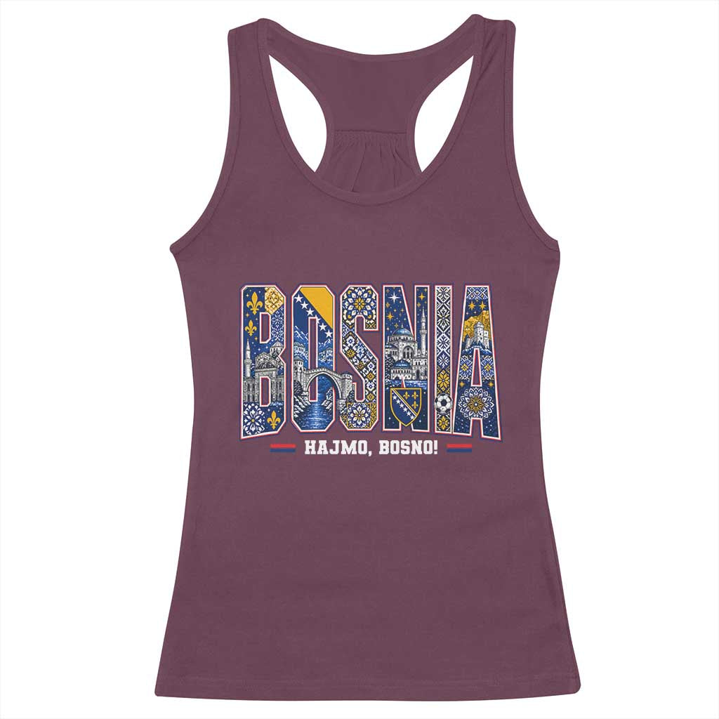 Lets Go Bosnia Heritage Hajmo Bosno Cultural Mosaic Pattern Racerback Tank Top Bosnia Herzegovina Map Soccer Lover Football Fan TS02 Maroon Print Your Wear