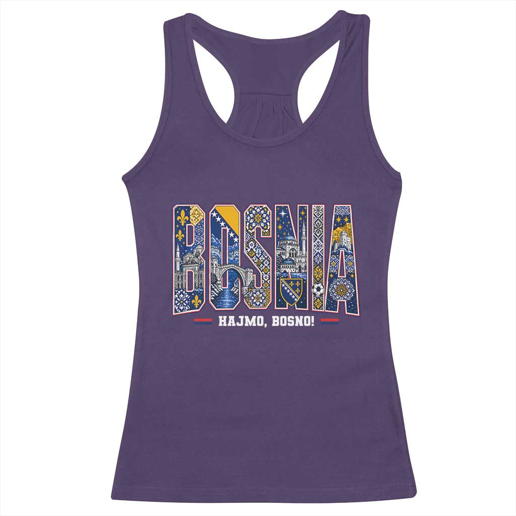 Lets Go Bosnia Heritage Hajmo Bosno Cultural Mosaic Pattern Racerback Tank Top Bosnia Herzegovina Map Soccer Lover Football Fan TS02 Purple Print Your Wear