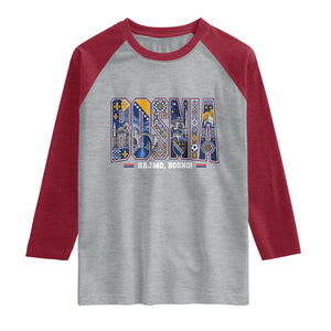 Lets Go Bosnia Heritage Hajmo Bosno Cultural Mosaic Pattern Raglan Shirt Bosnia Herzegovina Map Soccer Lover Football Fan TS02 Heather Gray Heather Red Print Your Wear