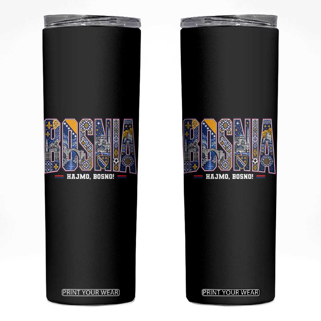 Lets Go Bosnia Heritage Hajmo Bosno Cultural Mosaic Pattern Skinny Tumbler Bosnia Herzegovina Map Soccer Lover Football Fan