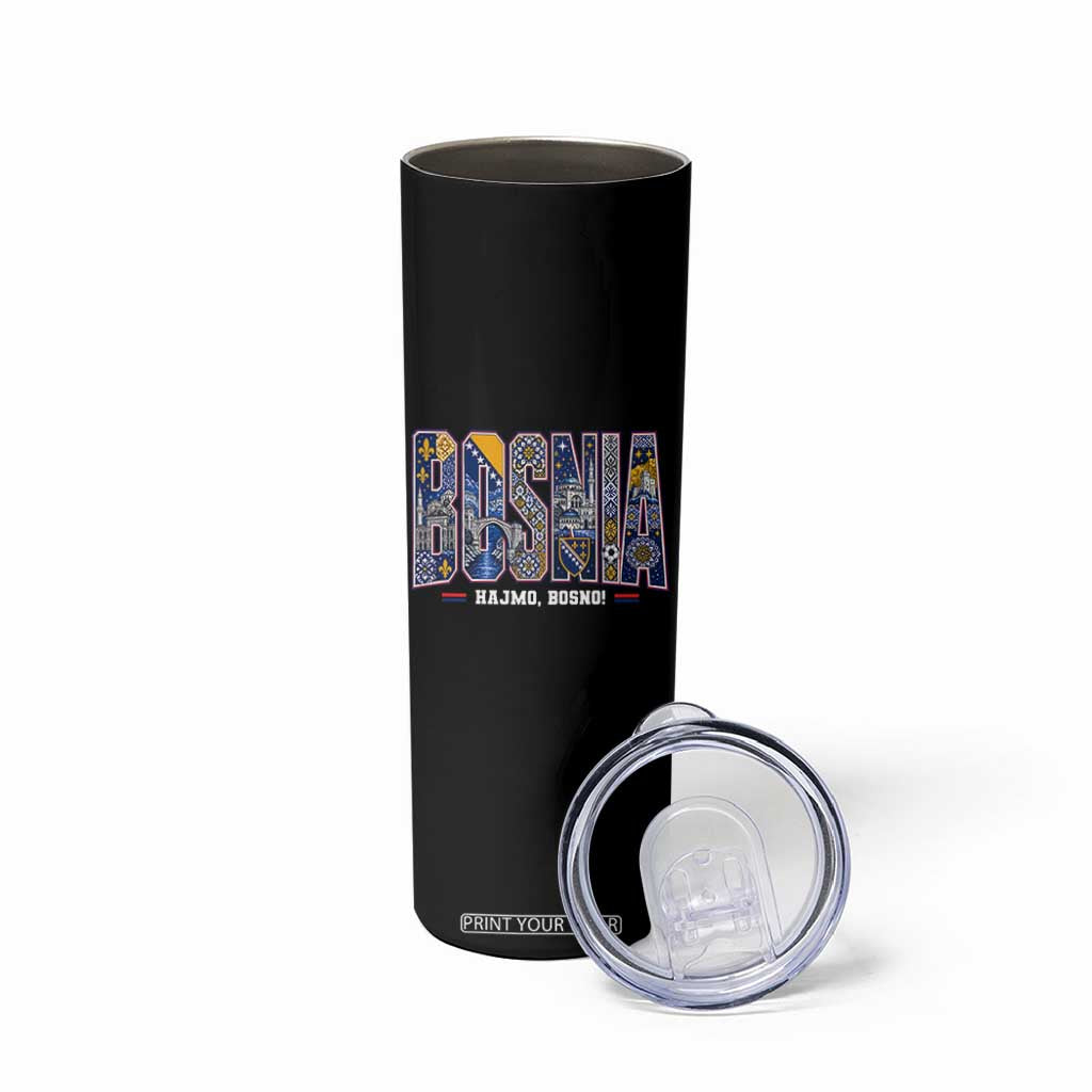 Lets Go Bosnia Heritage Hajmo Bosno Cultural Mosaic Pattern Skinny Tumbler Bosnia Herzegovina Map Soccer Lover Football Fan