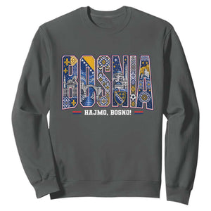 Lets Go Bosnia Heritage Hajmo Bosno Cultural Mosaic Pattern Sweatshirt Bosnia Herzegovina Map Soccer Lover Football Fan TS02 Dark Heather Print Your Wear