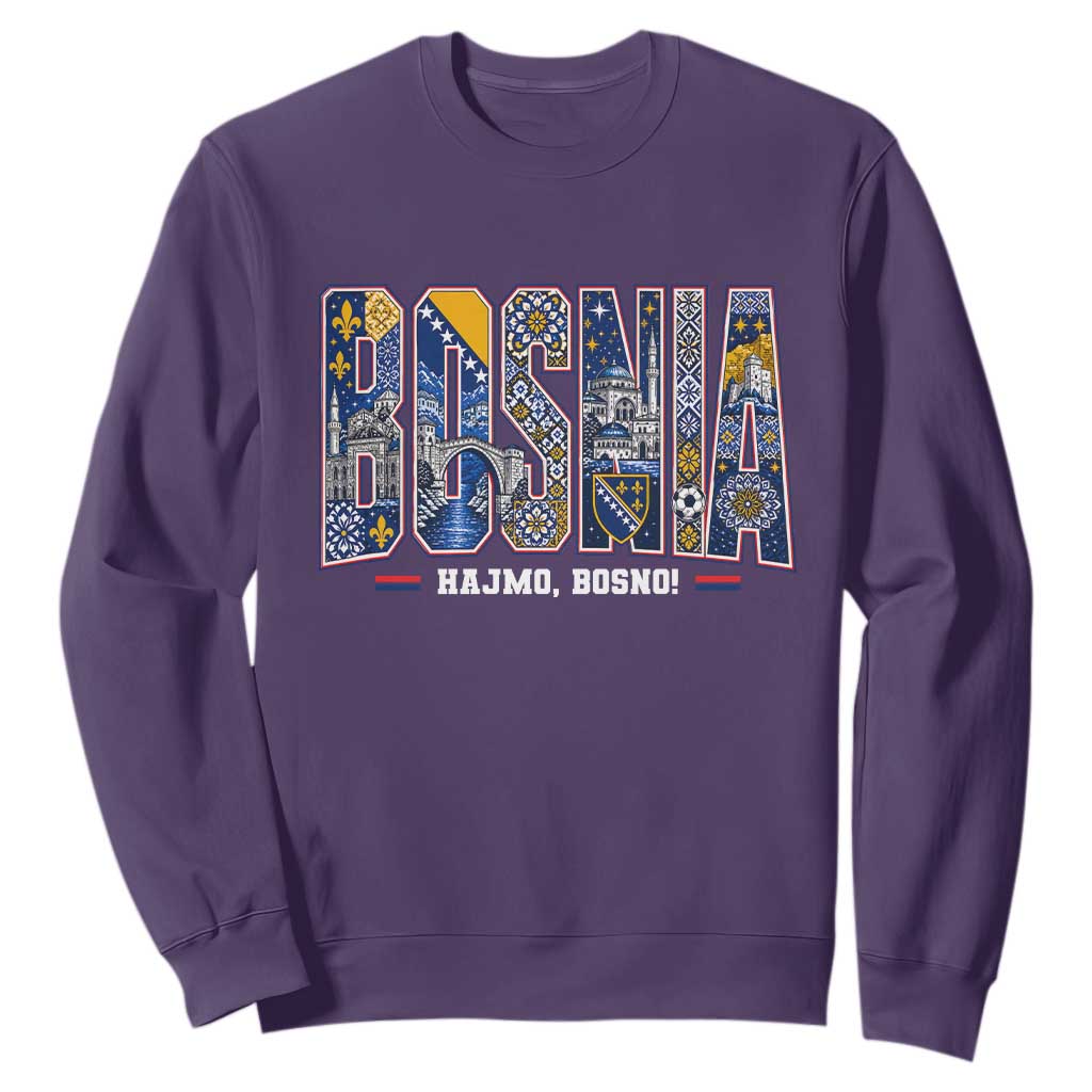 Lets Go Bosnia Heritage Hajmo Bosno Cultural Mosaic Pattern Sweatshirt Bosnia Herzegovina Map Soccer Lover Football Fan TS02 Purple Print Your Wear