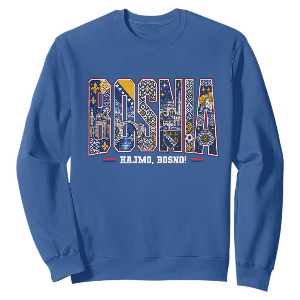 Lets Go Bosnia Heritage Hajmo Bosno Cultural Mosaic Pattern Sweatshirt Bosnia Herzegovina Map Soccer Lover Football Fan TS02 Royal Blue Print Your Wear