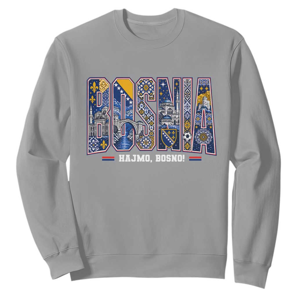 Lets Go Bosnia Heritage Hajmo Bosno Cultural Mosaic Pattern Sweatshirt Bosnia Herzegovina Map Soccer Lover Football Fan TS02 Sport Gray Print Your Wear