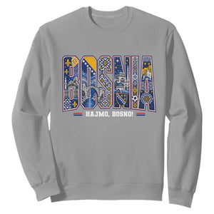 Lets Go Bosnia Heritage Hajmo Bosno Cultural Mosaic Pattern Sweatshirt Bosnia Herzegovina Map Soccer Lover Football Fan TS02 Sport Gray Print Your Wear