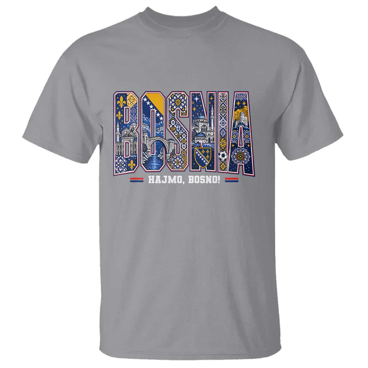 Lets Go Bosnia Heritage Hajmo Bosno Cultural Mosaic Pattern T Shirt Bosnia Herzegovina Map Soccer Lover Football Fan TS02 Sport Gray Print Your Wear