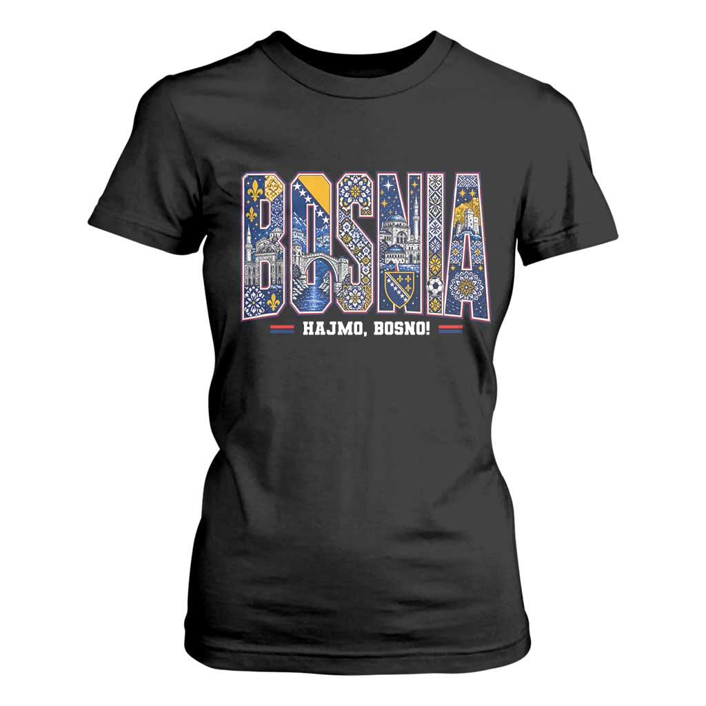 Lets Go Bosnia Heritage Hajmo Bosno Cultural Mosaic Pattern T Shirt For Women Bosnia Herzegovina Map Soccer Lover Football Fan TS02 Black Print Your Wear