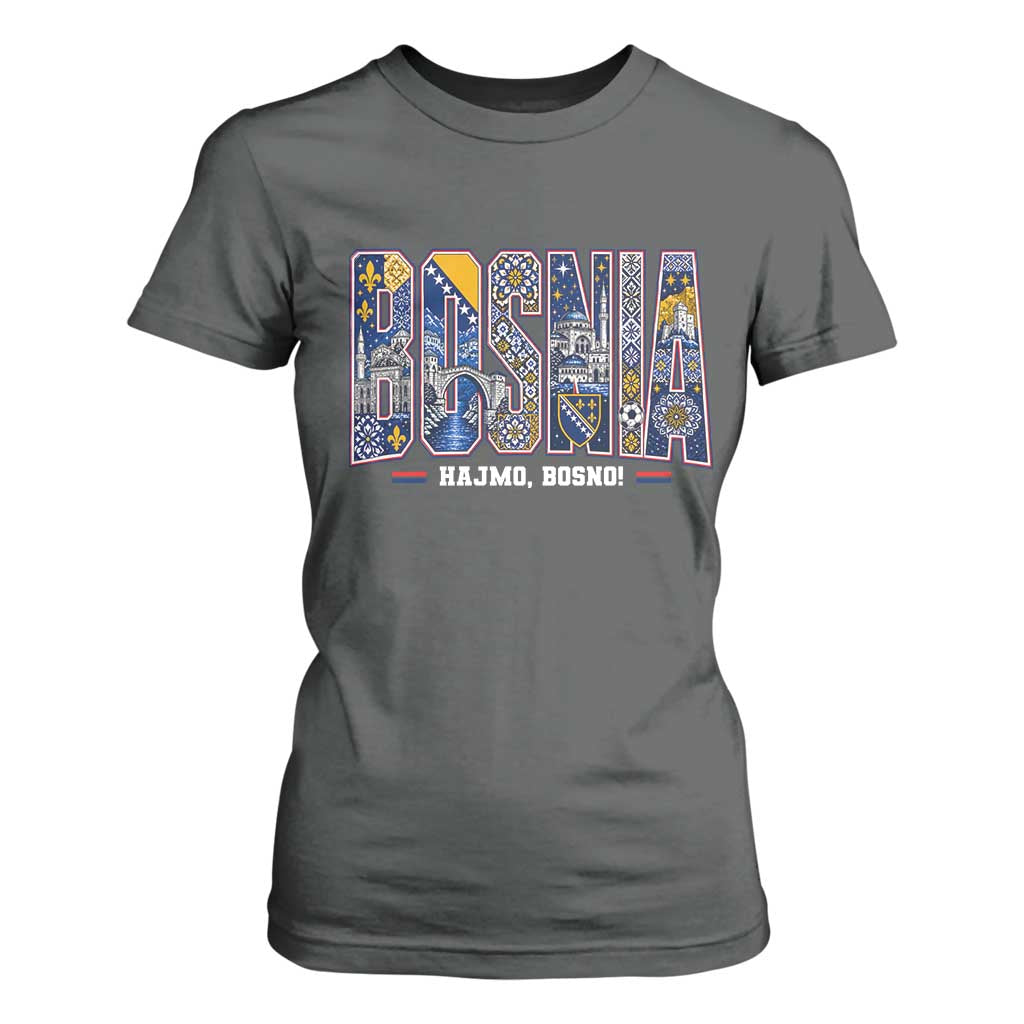 Lets Go Bosnia Heritage Hajmo Bosno Cultural Mosaic Pattern T Shirt For Women Bosnia Herzegovina Map Soccer Lover Football Fan TS02 Dark Heather Print Your Wear