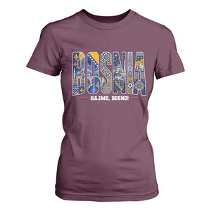 Lets Go Bosnia Heritage Hajmo Bosno Cultural Mosaic Pattern T Shirt For Women Bosnia Herzegovina Map Soccer Lover Football Fan TS02 Maroon Print Your Wear
