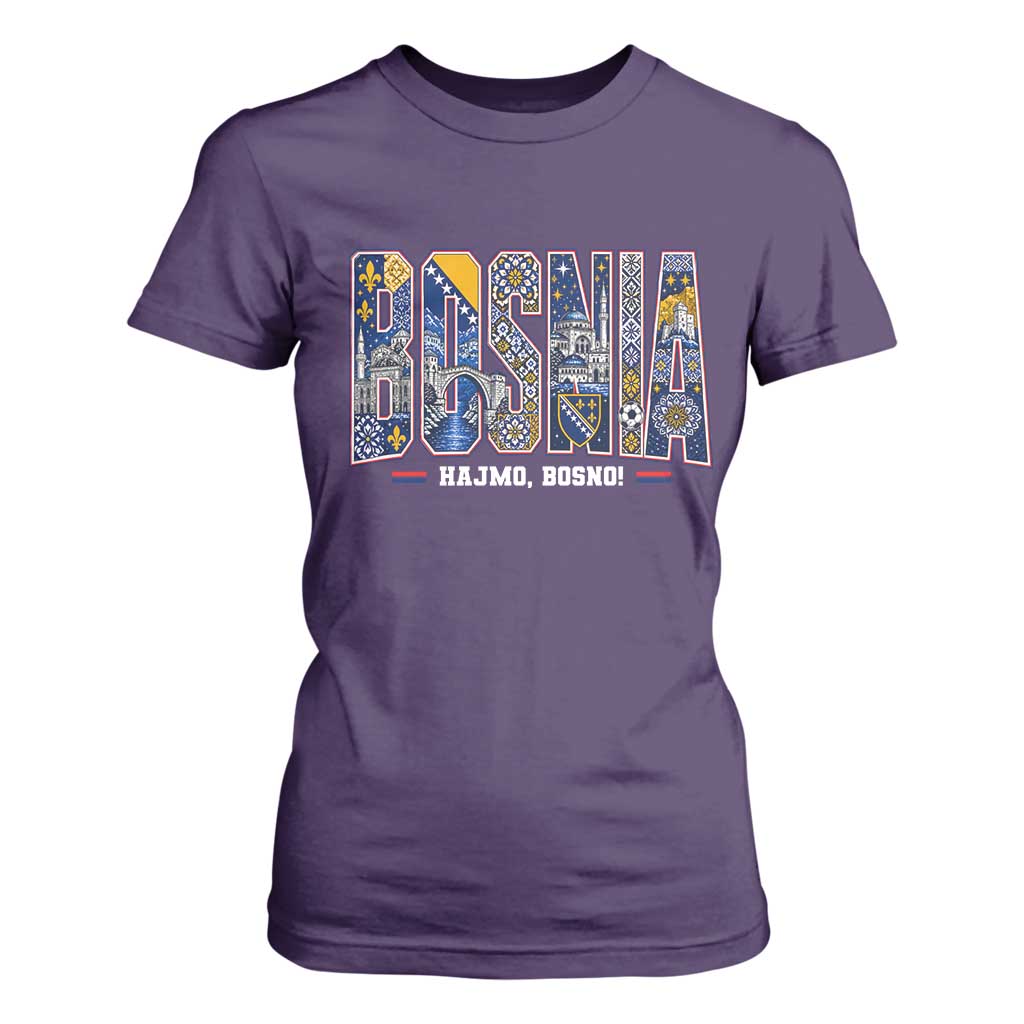 Lets Go Bosnia Heritage Hajmo Bosno Cultural Mosaic Pattern T Shirt For Women Bosnia Herzegovina Map Soccer Lover Football Fan TS02 Purple Print Your Wear
