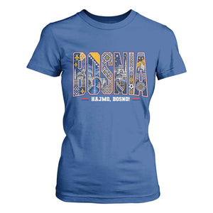Lets Go Bosnia Heritage Hajmo Bosno Cultural Mosaic Pattern T Shirt For Women Bosnia Herzegovina Map Soccer Lover Football Fan TS02 Royal Blue Print Your Wear
