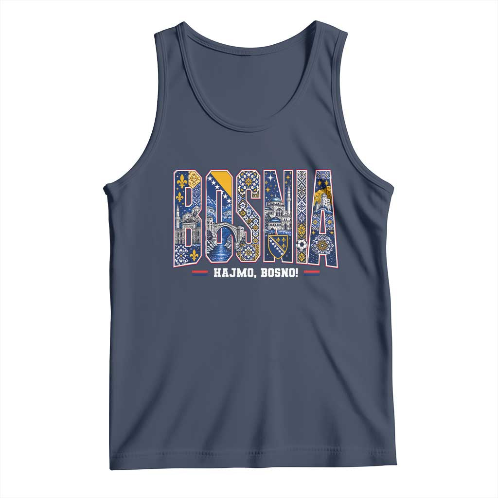 Lets Go Bosnia Heritage Hajmo Bosno Cultural Mosaic Pattern Tank Top Bosnia Herzegovina Map Soccer Lover Football Fan TS02 Navy Print Your Wear