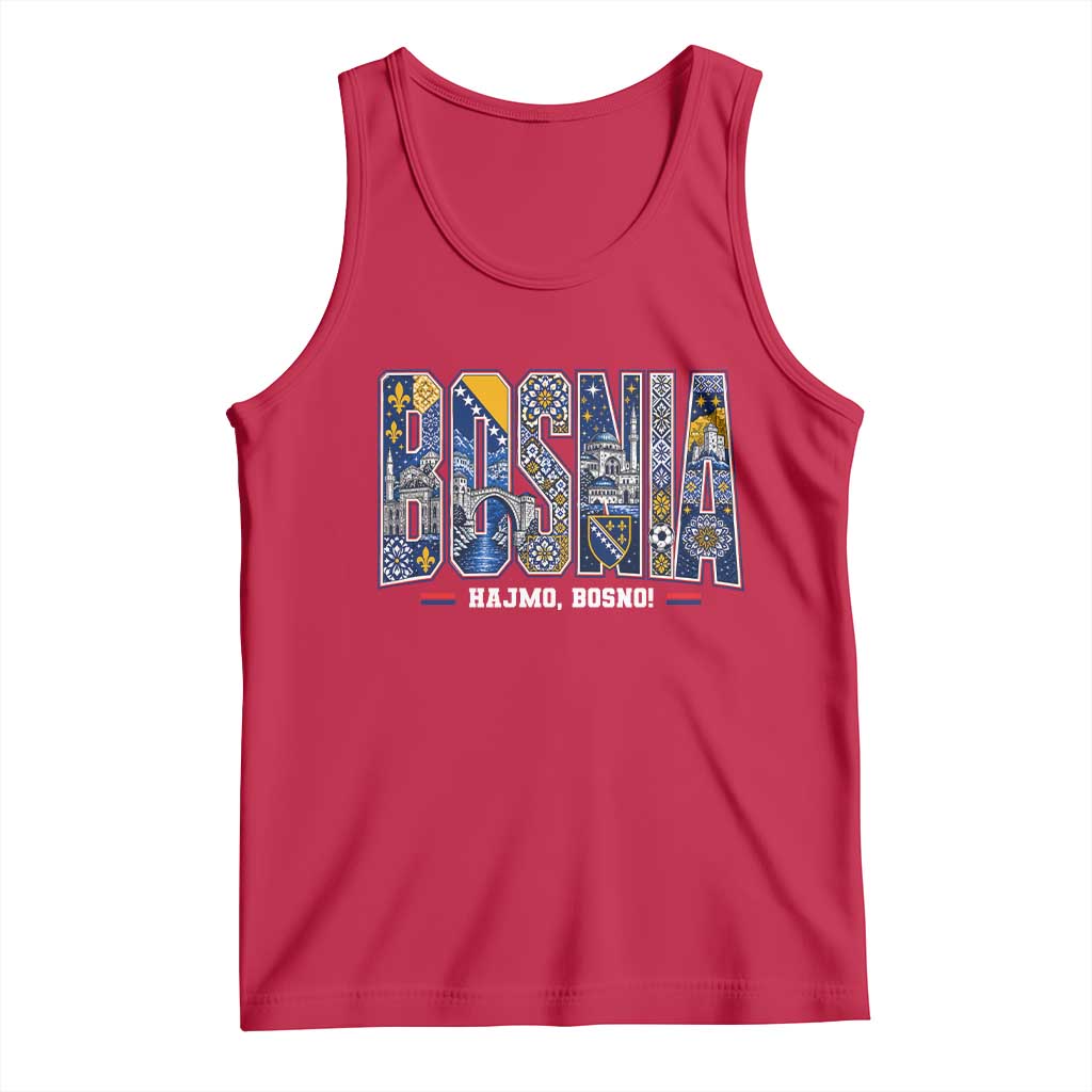 Lets Go Bosnia Heritage Hajmo Bosno Cultural Mosaic Pattern Tank Top Bosnia Herzegovina Map Soccer Lover Football Fan TS02 Red Print Your Wear