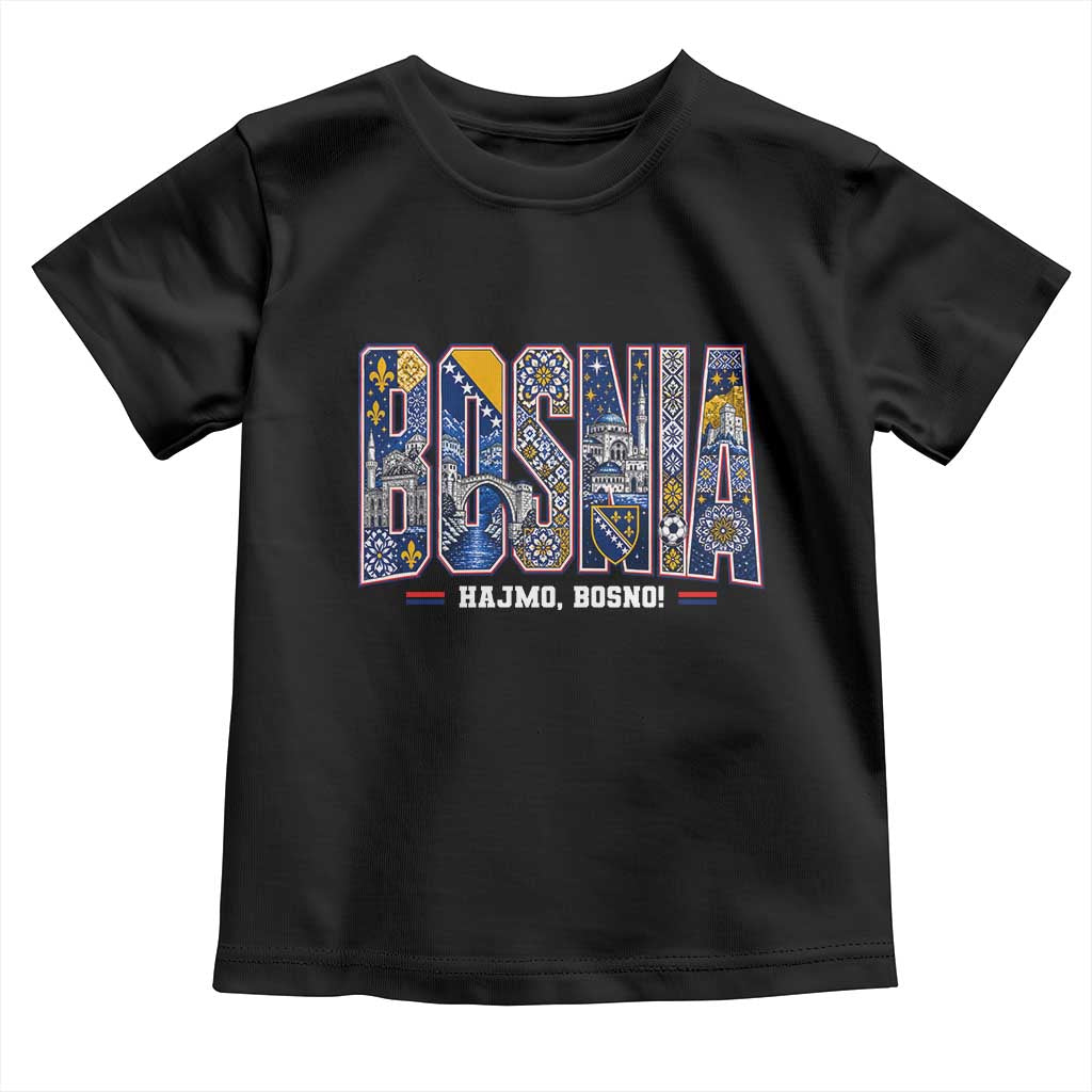 Lets Go Bosnia Heritage Hajmo Bosno Cultural Mosaic Pattern Toddler T Shirt Bosnia Herzegovina Map Soccer Lover Football Fan TS02 Black Print Your Wear