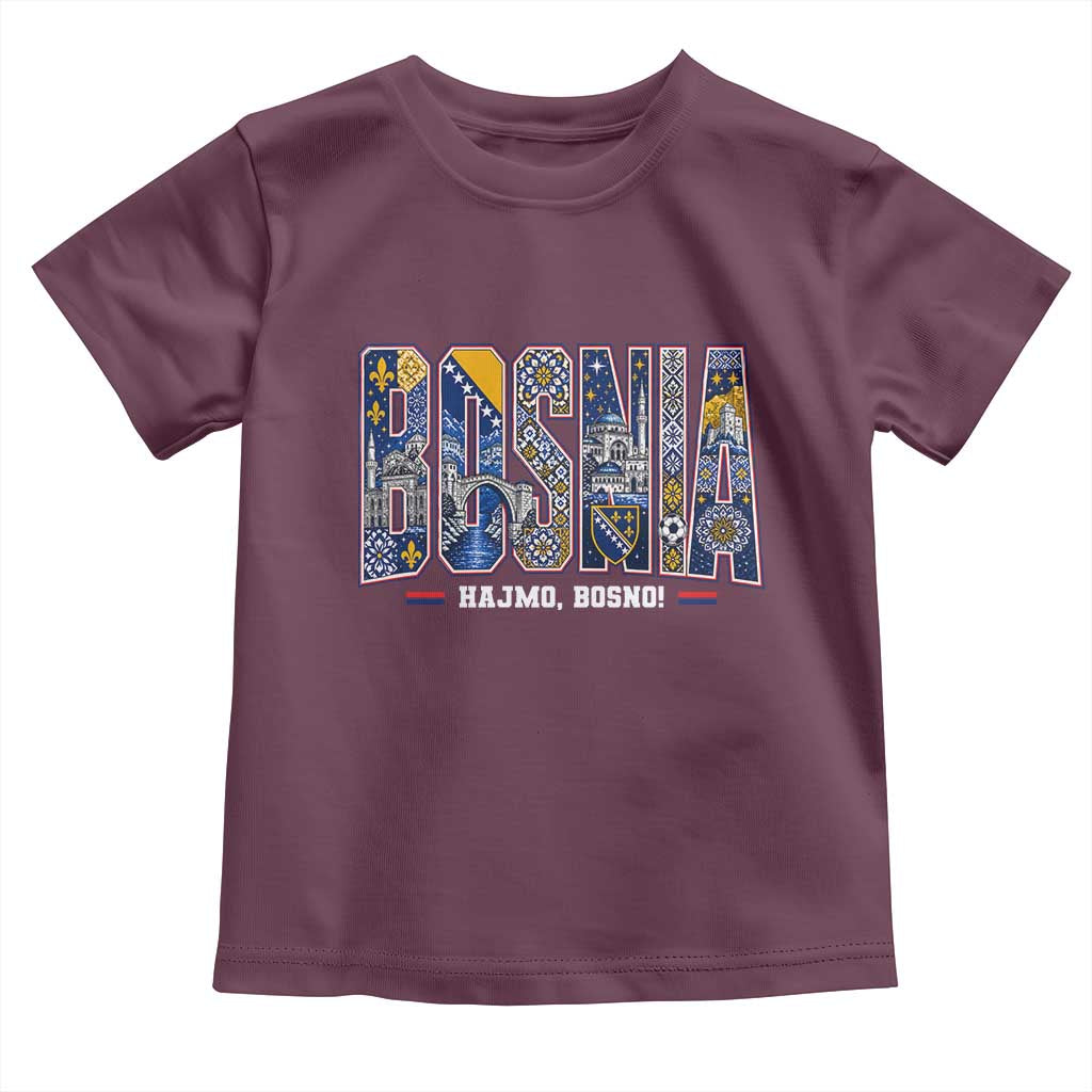 Lets Go Bosnia Heritage Hajmo Bosno Cultural Mosaic Pattern Toddler T Shirt Bosnia Herzegovina Map Soccer Lover Football Fan TS02 Maroon Print Your Wear