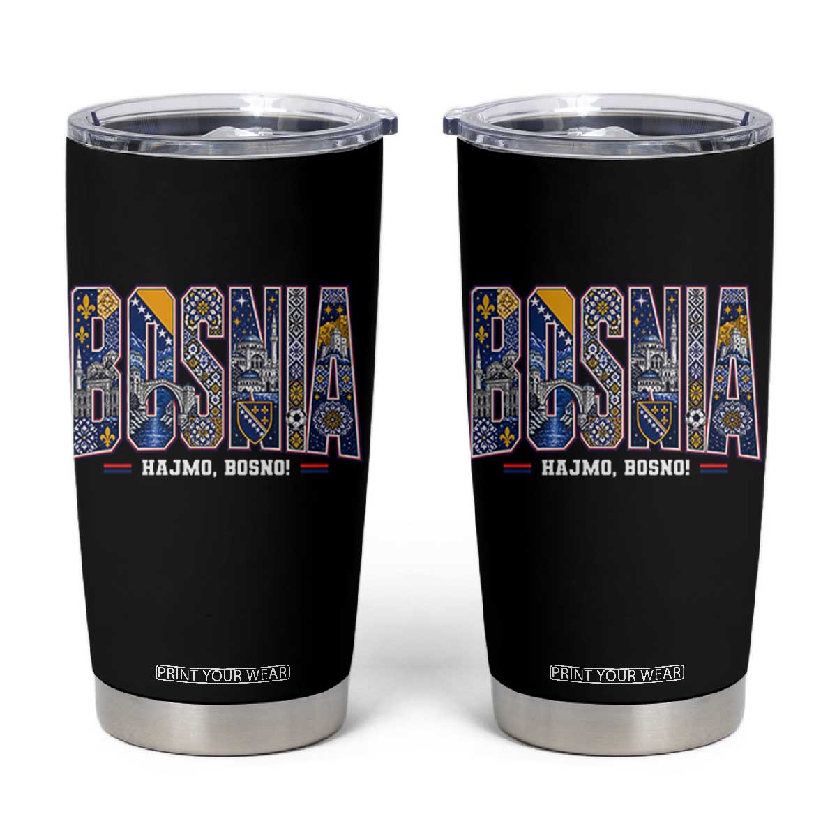Lets Go Bosnia Heritage Hajmo Bosno Cultural Mosaic Pattern Tumbler Cup Bosnia Herzegovina Map Soccer Lover Football Fan